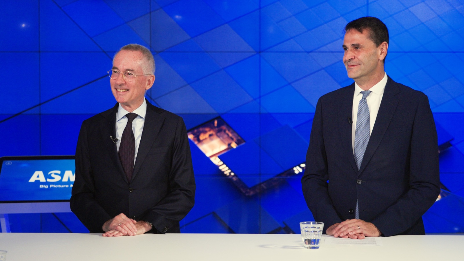 ASML CEO Christophe Fouquet and CFO Roger Dassen in the company's Q2 2026 results studio
