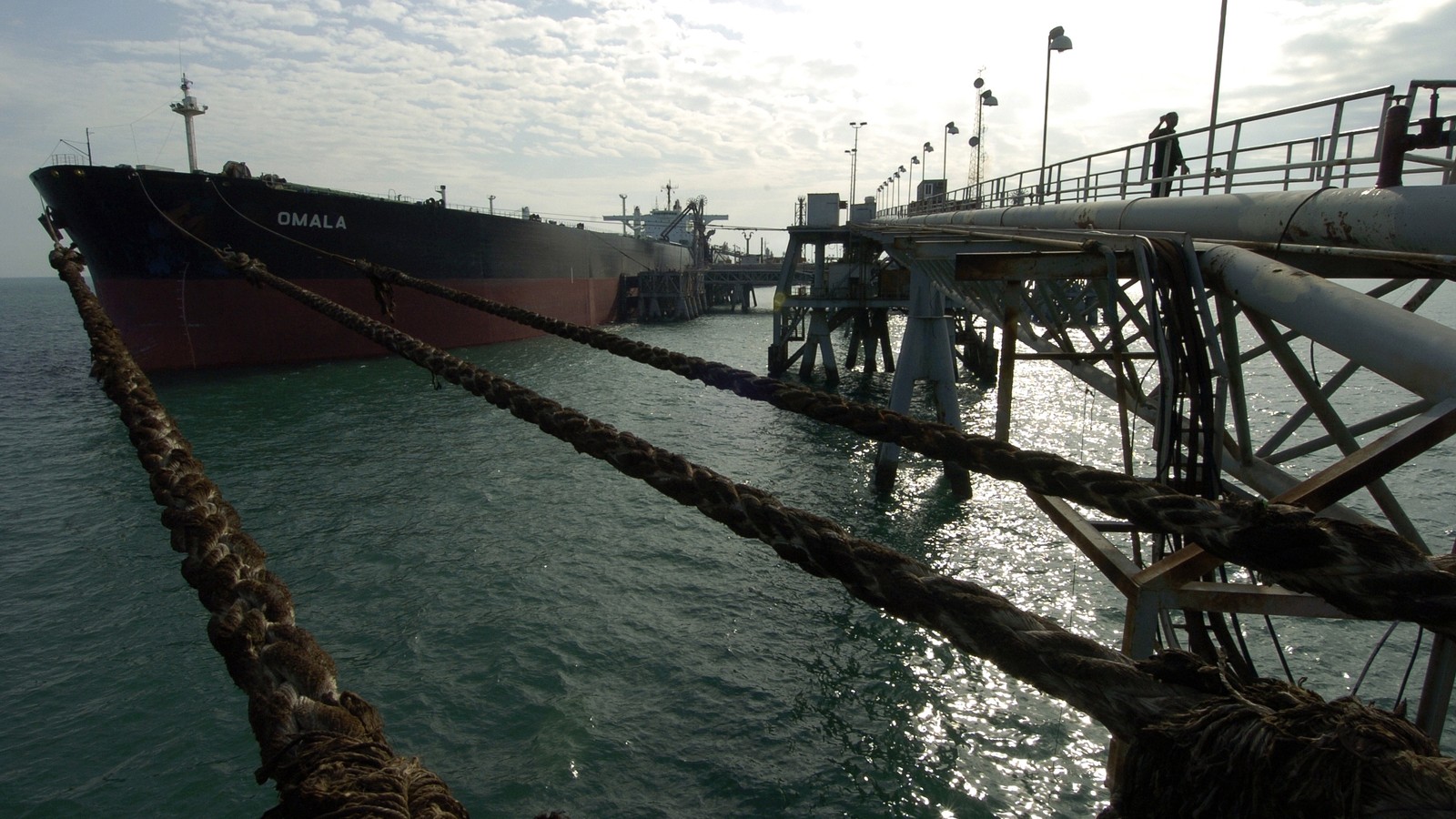 Oil tanker Omala loading beside pipelines at Iraq’s Al Basrah Oil Terminal in the Persian Gulf