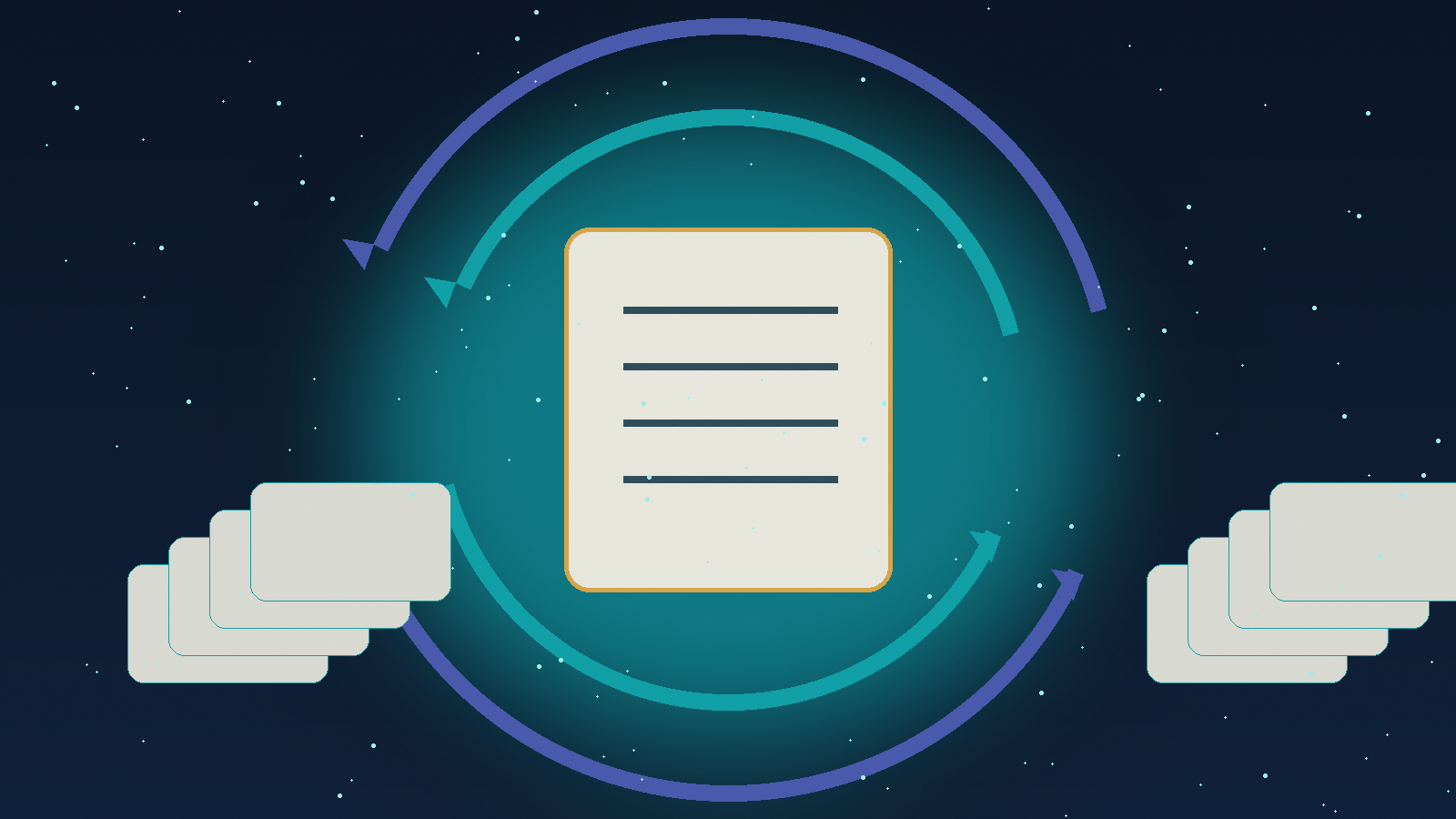 Editorial illustration of a contract sheet moving through a circular decision path.