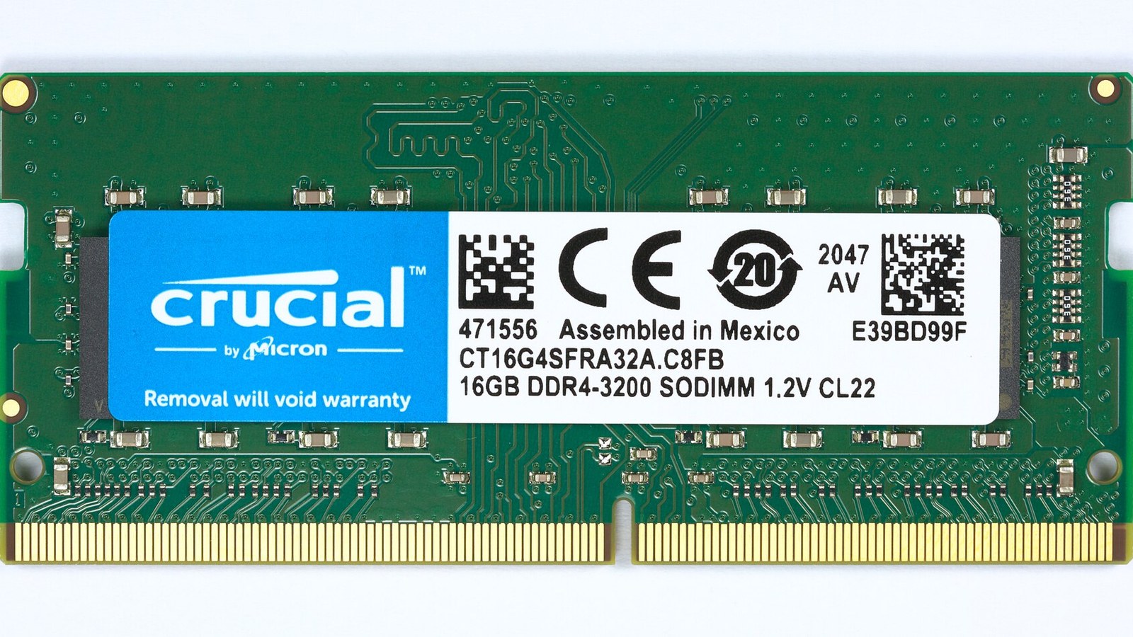 Macro photograph of a Micron Crucial DDR4 memory module