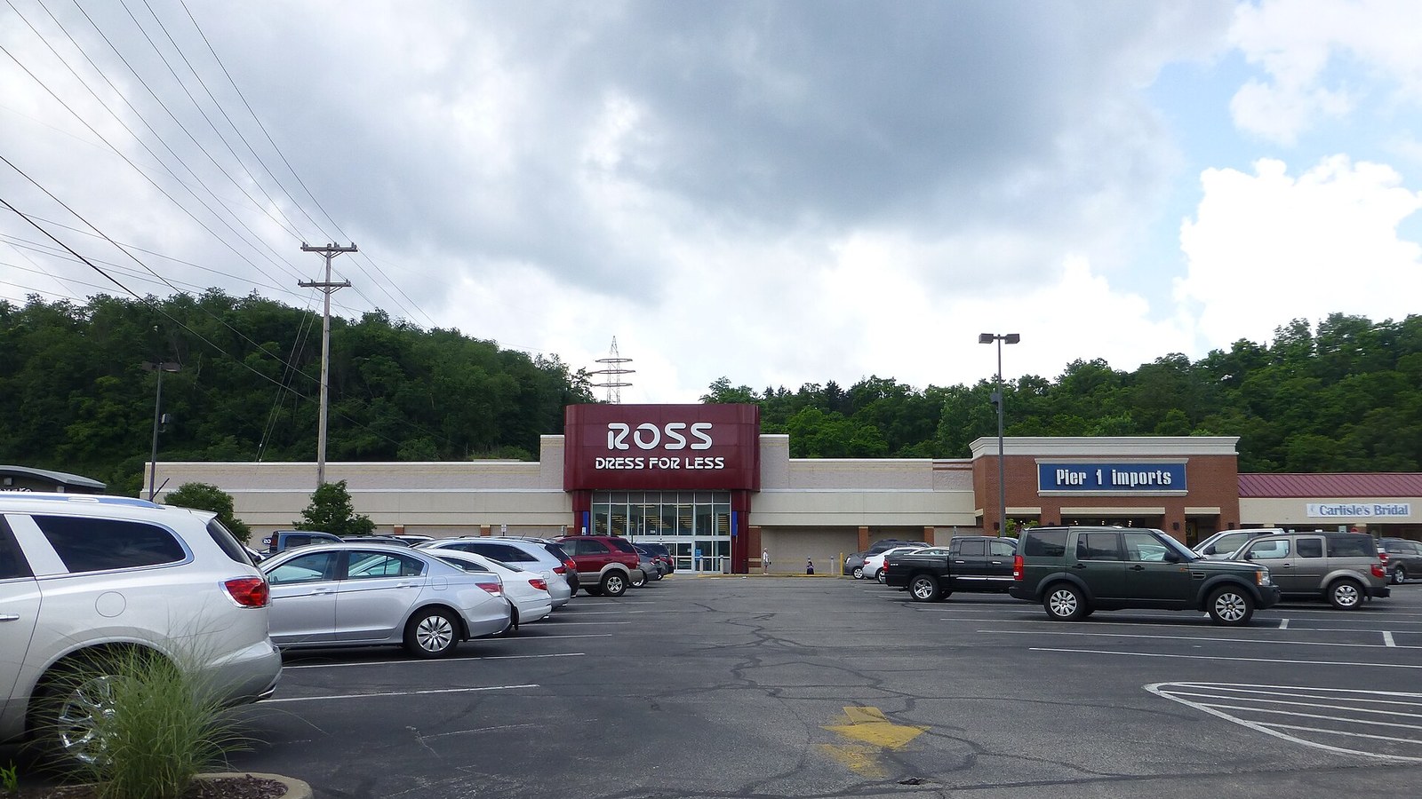 Ross Dress for Less storefront and entrance across a busy Pittsburgh parking lot