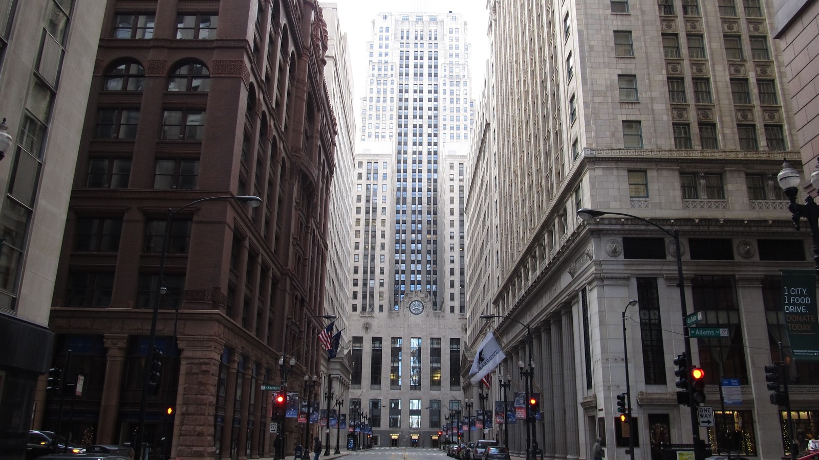 Archival 2013 photograph of LaSalle Street facing the Chicago Board of Trade building