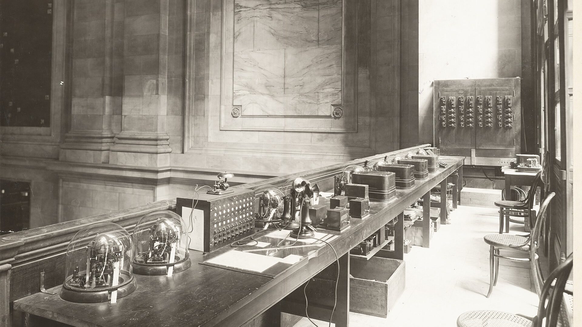 Historic automatic ticker control station at the New York Stock Exchange