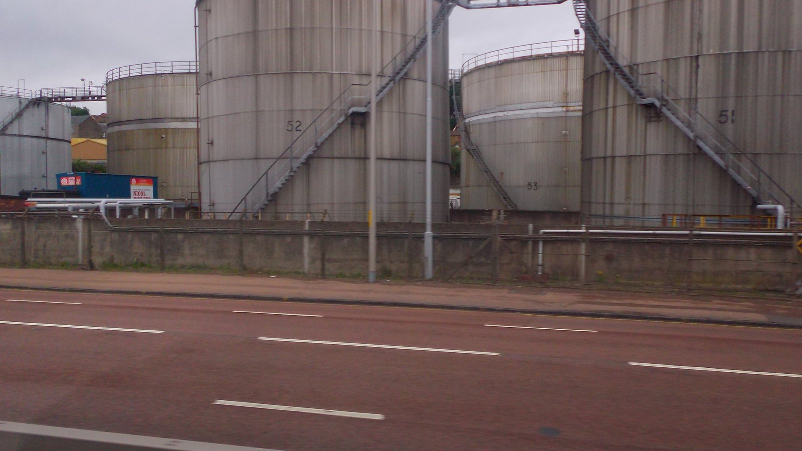 Oil storage tanks at Camperdown Refinery in Dundee, Scotland; archival petroleum-inventory context