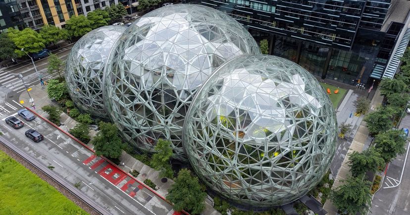 Les Spheres vitrées d’Amazon à Seattle, vues du dessus